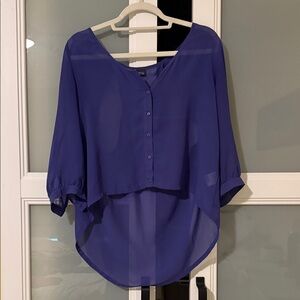 Sparkle & Fade Semi-Sheer High-Low Button Front Blouse - Royal Blue